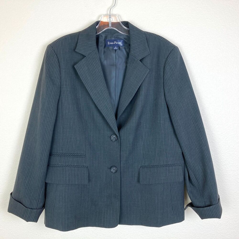 Evan-Picone Women's Blazer Size 16 Gray Pink Pinstripe Notch 2-Button Business